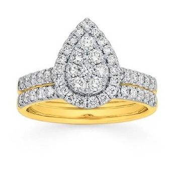 Prouds 9ct gold diamond pear shape bridal set offer