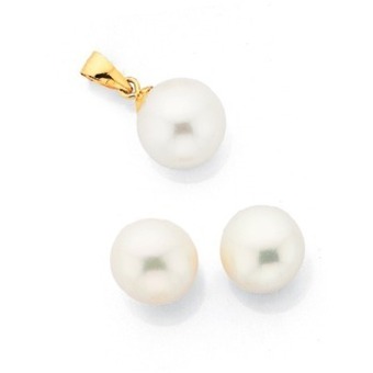 Prouds 9ct gold cultured freshwater pearl stud & pendant set offer