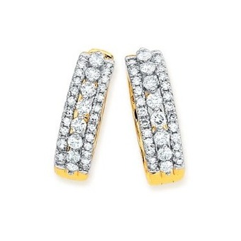 Prouds 9ct gold diamond three row huggie earrings offer