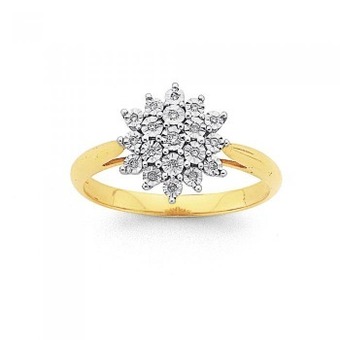 Prouds 9ct gold diamond starburst cluster ring offer