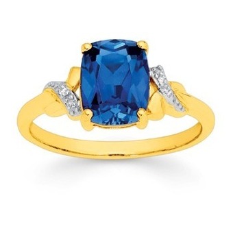 Prouds 9ct gold created ceylon sapphire & diamond ring offer