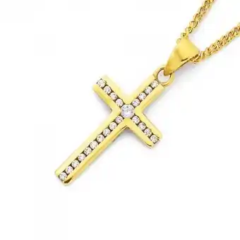 Prouds 9ct gold cubic zirconia cross pendant offer