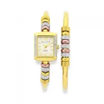 Prouds Elite ladies tri tone watch & bracelet set offer