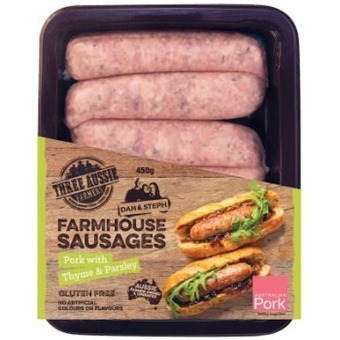 Coles Three aussie farmhouse sausages 450g offer