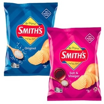 Coles Smith's crinkle cut or double crunch potato chips 150g-170g offer