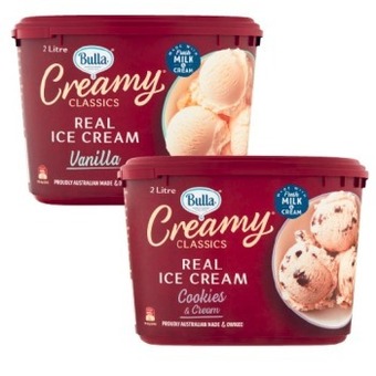 Coles Bulla creamy classics tub 2 litre offer