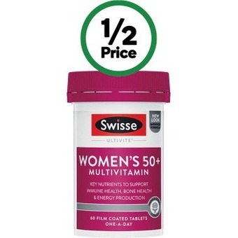 Woolworths Swisse ultivite men’s or women’s 50+ multivitamin tablets pk 60~ offer