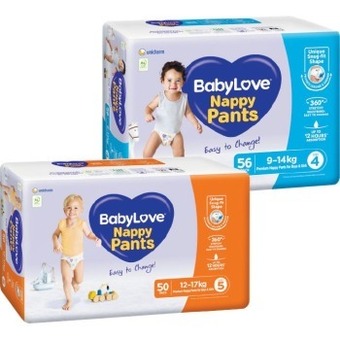 Woolworths Babylove jumbo nappy pants pk 42-56 offer