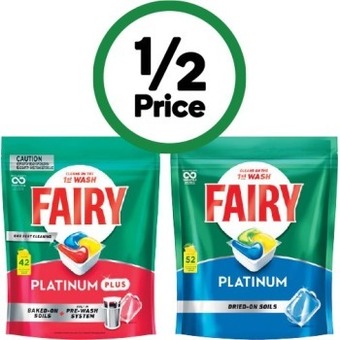Woolworths Fairy platinum plus dishwasher tablets pk 42 or platinum pk 52 offer