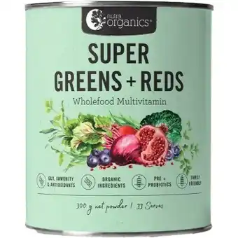 healthylife Nutra organics super greens +  reds, 300g offer