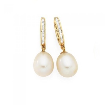 Goldmark 9ct gold pearl & diamond hoop drop earrings offer