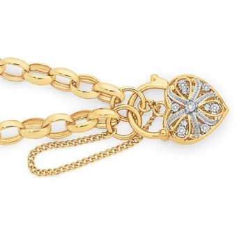 Goldmark 9ct gold 19cm solid belcher diamond padlock bracelet offer