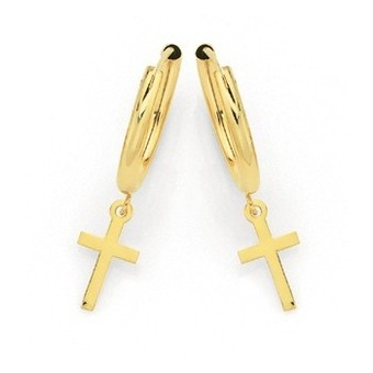 Goldmark 9ct gold 1.5x10mm cross drop hoop earrings offer