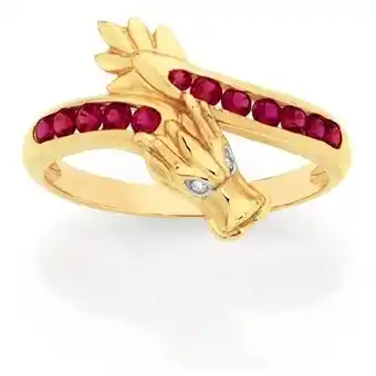 Goldmark 9ct gold created ruby & diamond dragon ring offer