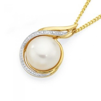 Goldmark 9ct gold cultured fresh water pearl & diamond swirl pendant offer