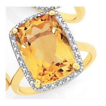 Goldmark Manhattan g cocktail ring collection - 9ct gold honey quartz long cushion shape ring offer