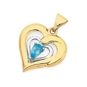 Goldmark 9ct gold two tone sky blue topaz double heart pendant offer