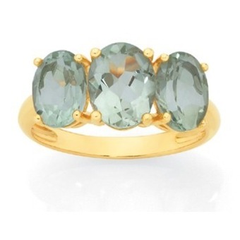 Goldmark 9ct gold green amethyst oval trilogy ring offer