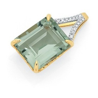 Goldmark 9ct gold green amethyst emerald cut slider pendant offer