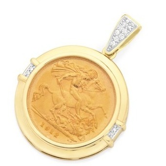 Goldmark 9ct gold diamond half sovereign coin enhancer pendant offer