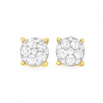 Goldmark 9ct gold diamond round brilliant cut cluster stud earrings offer