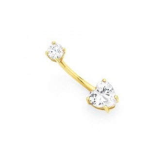 Goldmark 9ct gold cz round & heart belly bar offer