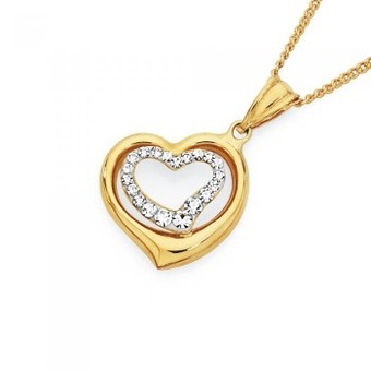 Goldmark 9ct gold on silver crystal double open heart pendant offer