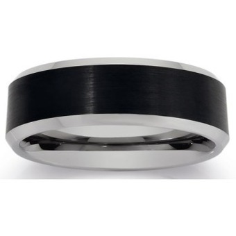 Goldmark Tungsten carbide gents matt black silver bevelled edge ring offer