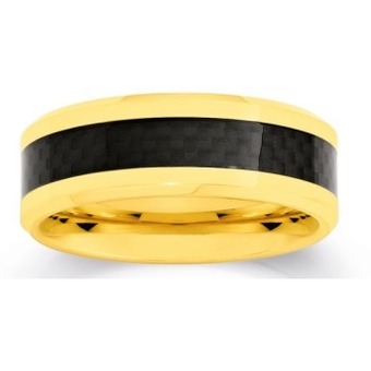 Tungsten carbide gents matte & yellow gold plate edge ring