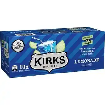 BIG W Kirks 10-pack can 375ml - club lemon squash offer