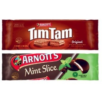 Coles Arnott's tim tam or mint slice biscuits 165g-200g offer