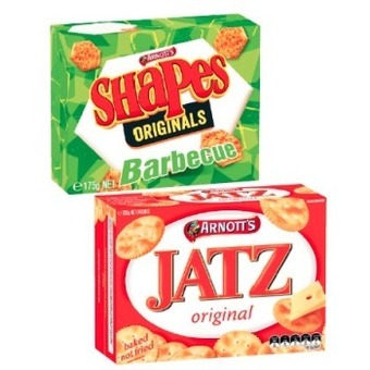 Coles Arnott's shapes or jatz crackers 130g-225g offer