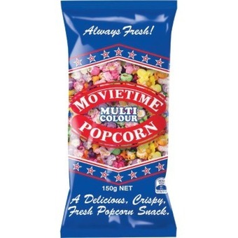 Woolworths Movietime popcorn multi coloured popcorn 150g offer