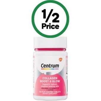 Woolworths Centrum collagen boost & glow tablets pk 50~ offer