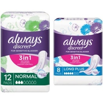 Coles Always discreet incontinence pads long plus 8 pack or normal 12 pack offer