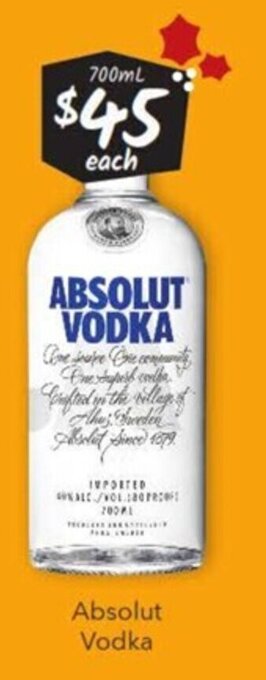 Cellarbrations Absolut Vodka 700ml offer