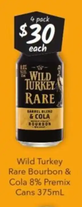 Wild Turkey Rare Bourbon & Cola 8% Premix Cans 375ml