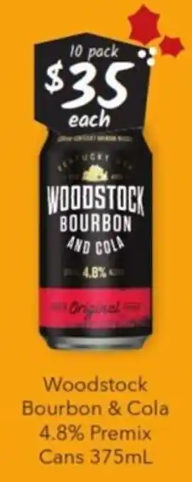 Cellarbrations Woodstock Bourbon & Cola 4.8% Premix Cans 375ml offer