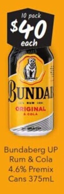 Cellarbrations Bundaberg UP Rum & Cola 4.6% Premix Cans 375ml offer