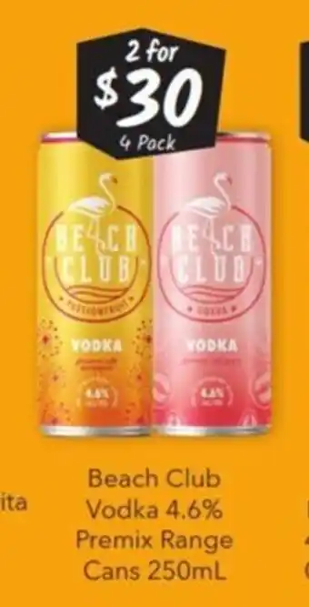 Cellarbrations Beach Club Vodka 4.6% Premix Range Cans 250ml offer