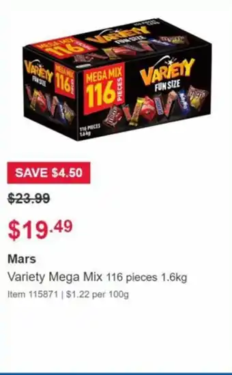 Costco Mars Variety Mega Mix 116 Pieces 1.6kg offer