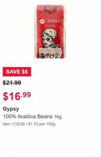 Costco Gypsy 100% Arabica Beans 1kg offer