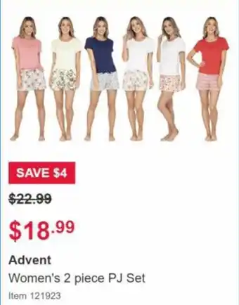 Costco Advent Women's 2piece PJ Set offer