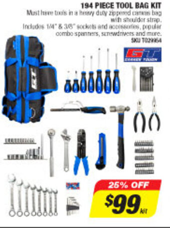 Autobarn 194 Piece Tool Bag Kit offer