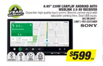 Autobarn 6.95" 220W Carplay Android Auto Weblink 2.0 AV Receiver - Sony offer