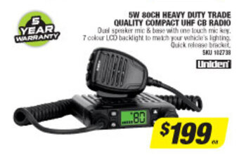 Autobarn 5W 80Ch Heavy Duty Trade Quality Compact UHF CB Radio offer