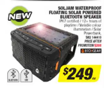Autobarn Soljam Waterproof Floating Solar Powered Bluetooth Speaker offer