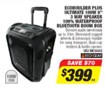 Autobarn Ecoboulder Plus Ultimate 100W 8" 3 Way Speaker 100% Waterproof Bluetooth Boom Box offer