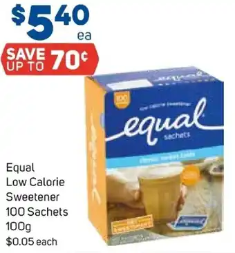 Foodland Equal Low Calorie Sweetener 100 Sachets 100g offer