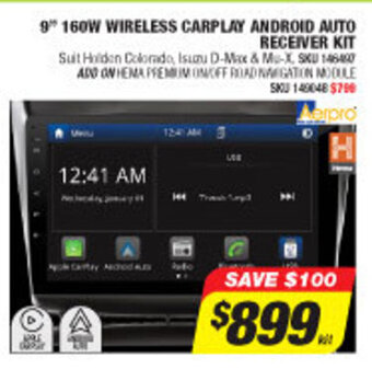 Autobarn 9" 160W Wireless Carplay Android Auto Receiver Kit offer